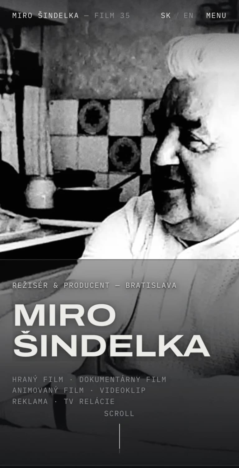 Mobilná úvodná obrazovka webu Mira Šindelku.