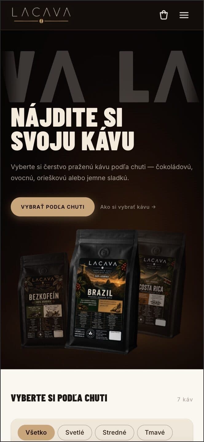 Mobilný katalóg LACAVA s výberom kávy podľa chuti.
