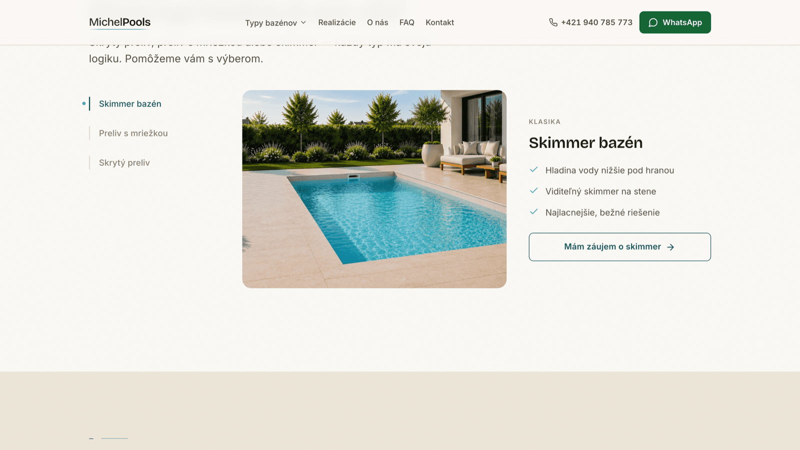 Michel Pools – Web bazénovej firmy – Realizácie