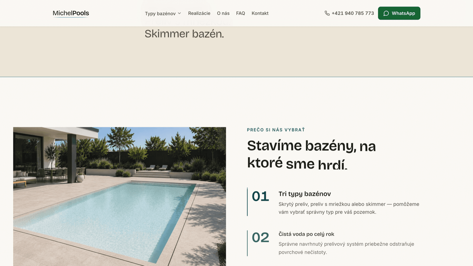 Michel Pools – Web bazénovej firmy – Typy bazénov