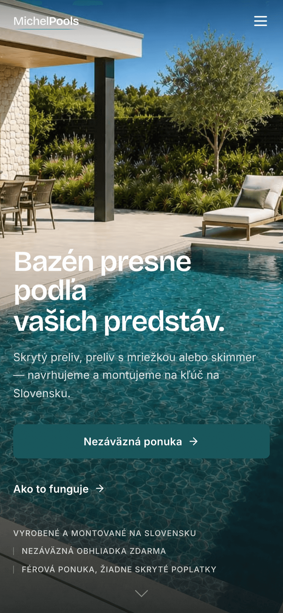 Michel Pools – Web bazénovej firmy – Mobil — domov
