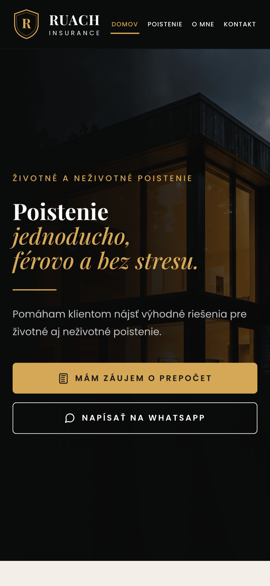 RUACH Insurance – Poistenie — lead-gen – Mobil — domov