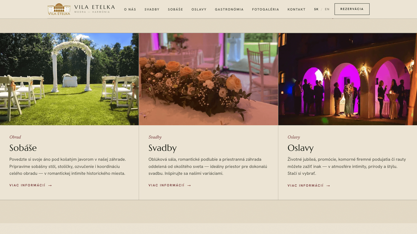 Vila Etelka – Svadobné a eventové miesto – Ponuka