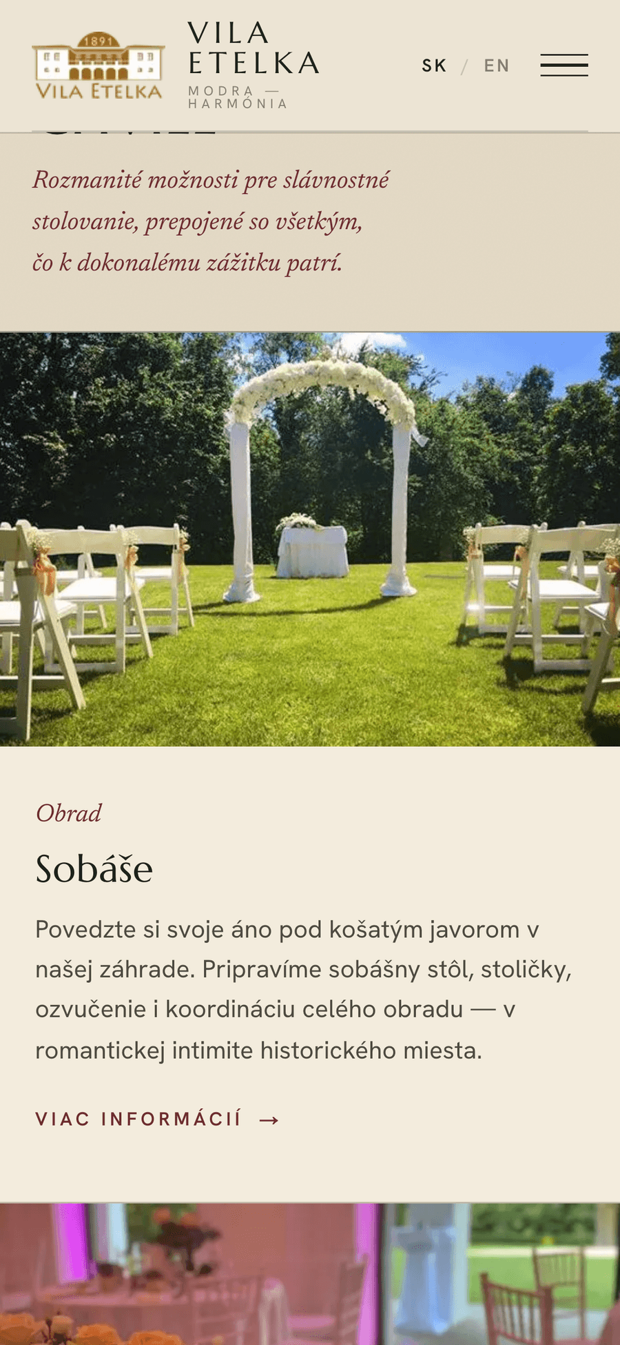 Vila Etelka – Svadobné a eventové miesto – Mobil — ponuka