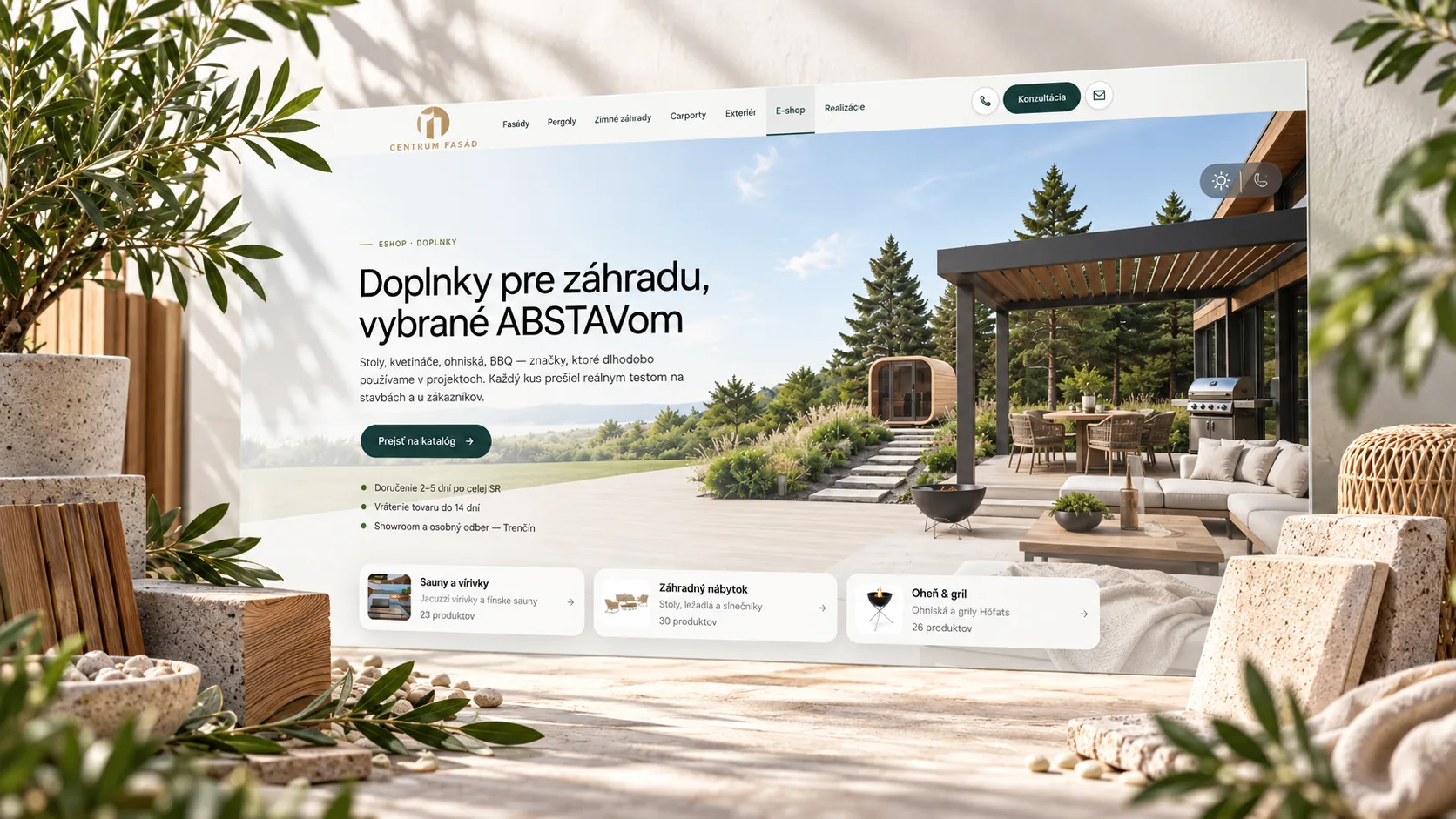 Centrum Fasád — stránka e-shopu so záhradnými doplnkami